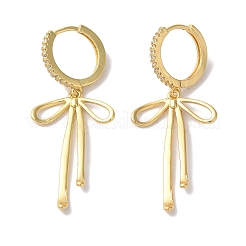 Женские серьги-кольца из латуни с микро-паве и бантом из прозрачного циркония&nbsp;EJEW-A110-02G