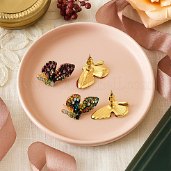 2 пара двухцветных сережек-гвоздиков из сплава со стразами&nbsp;EJEW-GO0003-25