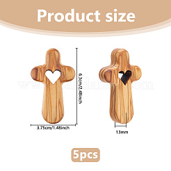 5 шт. деревянный крест с сердечками&nbsp;AJEW-DC0003-55