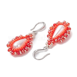 Серьги-подвески из искусственного акрилового жемчуга и стекла&nbsp;EJEW-MZ00390-01