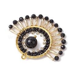 Подвески-веера из натурального черного оникса (окрашенного и нагретого) и стеклянных бусин&nbsp;PALLOY-MZ00308-01