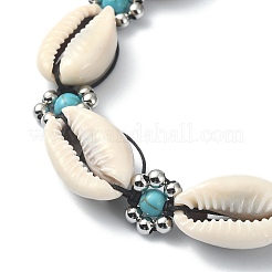 Браслеты из плетеных бусин из синтетической бирюзы и натуральных ракушек&nbsp;BJEW-TA00417