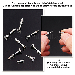 20 шт. вакуумное покрытие pvd из нержавеющей стали 304 унисекс панк хип-хоп рок серьги-гвоздики в форме гвоздика с винтами&nbsp;EJEW-UN0001-80