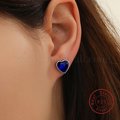 Серьги-гвоздики в форме сердца с 925 родиевым покрытием из стерлингового серебра&nbsp;PY0982