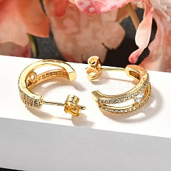 Серьги-гвоздики из латуни в форме буквы С с микропаве из прозрачных кубических цирконий&nbsp;EJEW-C126-08G