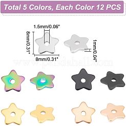 60 шт. 5-х цветные бусины из нержавеющей стали 304&nbsp;STAS-UN0039-52