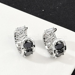 Латунные серьги-кольца с черным кубическим цирконием&nbsp;EJEW-Q016-11P