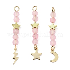 3 шт. 3 стиля подвески из натурального розового кварца с ограненными круглыми бусинами&nbsp;PALLOY-JF03604-03