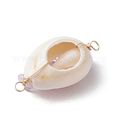 8 шт. 8 стиля натуральный розовый кварц и тигровый глаз и хаулит и зеленый авантюрин и золотой рутиловый кварц и аметист и красная яшма и аквамарин подвески-коннекторы из натуральной ракушки каури&nbsp;PALLOY-JF03493