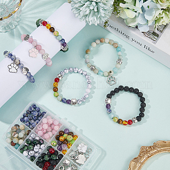 Наборы для самостоятельного изготовления браслетов из круглых бусин из натуральных и синтетических драгоценных камней&nbsp;DIY-SC0030-80