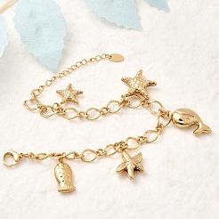 Браслеты с подвесками из нержавеющей стали 304&nbsp;BJEW-P368-08B-G