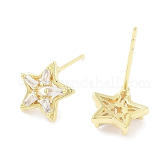 Женские серьги-гвоздики из латуни с микропаве и прозрачным кубическим цирконием&nbsp;EJEW-S217-F05