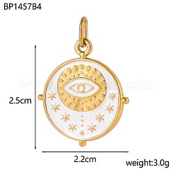 Плоские круглые подвески с подвесками в виде глаз из нержавеющей стали 304 с эмалью&nbsp;STAS-OY004-12G