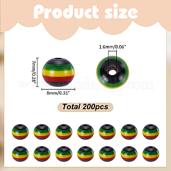 200 шт. бусины из смолы в полоску в стиле регги в стиле Гана-Ямайка&nbsp;RESI-ME0001-09