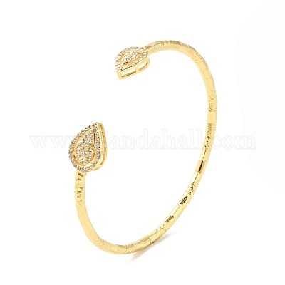 Прозрачный кубический цирконий каплевидный открытый браслет-манжета BJEW-G652-05G-1