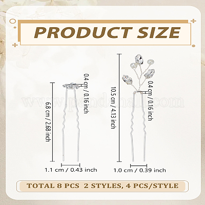 8 шт. 2 стиля заколки для волос из латуни и сплава со стразами&nbsp;MRMJ-LP0002-17-1