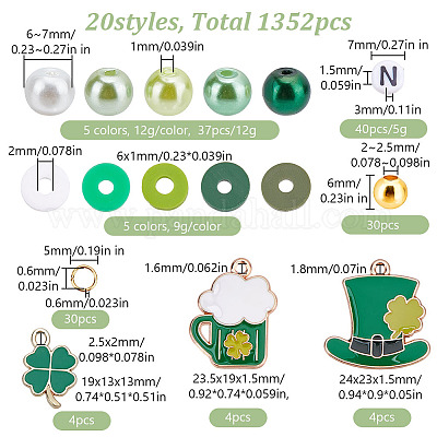 День святого патрика полимерная глина и стеклянные жемчужные бусины и эмалированный сплав подвеска ювелирные наборы для изготовления DIY-HY0002-21-1