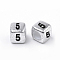 Antique Silver Plated Acrylic Beads, Cube with Black Number, Num.5, 6mm, Hole: 3mm, about 2280pcs/380g