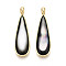 Natural Black Lip Shell Pendants, Teardrop Charms, with Brass Settings, Golden, 40~40.5x11.5x3.5~4.5mm, Hole: 5x4mm