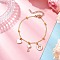 Brass Flat Oval Cable Chain Bracelets, Alloy Enamel Pendants Charm Bracelets for Women, Heart & Key & Flat Round with Cross, White, 7-1/8 inch(18.1cm)