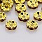 Brass Rhinestone Spacer Beads, Grade AAA, Wavy Edge, Nickel Free, Golden Metal Color, Rondelle, Siam, 6x3mm, Hole: 1mm