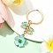 6pcs Flower Alloy Enamel Keychain, with Iron Rings, Golden, Medium Aquamarine, 79mm