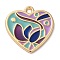 Zinc Alloy Enamel Pendants, Golden, Heart Charm, Purple, 25x25x2mm, Hole: 3mm