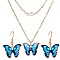 Alloy Acrylic Pendants Necklacels & Dangle Earrings Sets for Women, Butterfly, Golden, 395mm