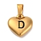 304 Stainless Steel Pendants, Heart with Black Letter, Golden, Letter D, 16x16x4.5mm, Hole: 7x3mm