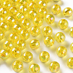 Прозрачные акриловые бусины, с покрытием AB цвета, круглые, желтые, 8x7 мм, отверстие : 2 мм, Около 1745 шт / 500 г