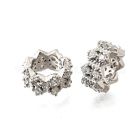 Волна плоские круглые латунные микро-паве кубические циркониевые европейские бусины&nbsp;KK-K300-07B-P