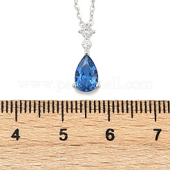 925 серебряное ожерелье с подвеской в виде капли со стразами и сапфиром для женщин&nbsp;NJEW-V013-01P