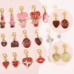 12 шт. 12 стиля подвески в форме сердца ко Дню святого Валентина из сплава и эмали&nbsp;HJEW-FS00078-01