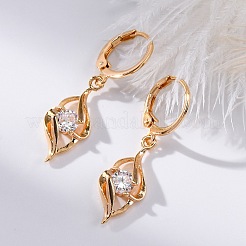 Серьги с застежкой-защелкой из латуни с прозрачным фианитом и прозрачным фианитом EJEW-K300-20G