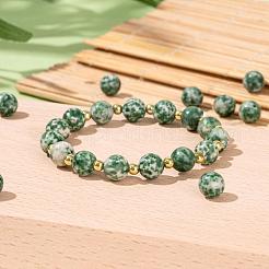 100шт 8мм круглые бусины из яшмы с зеленым пятном&nbsp;DIY-LS0002-60