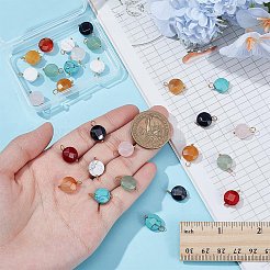 14 шт. 7 стиля плоских круглых граненых подвесок из натуральных и синтетических драгоценных камней&nbsp;PALLOY-AR00010