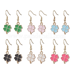 Серьги-подвески из сплава клевера с эмалью&nbsp;EJEW-JE06614