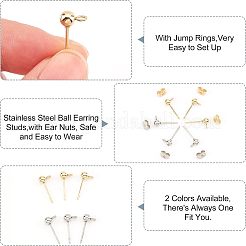 120 шт. 2 шт. фурнитура для сережек-гвоздиков из нержавеющей стали 304 в форме шарика&nbsp;STAS-UN0028-90