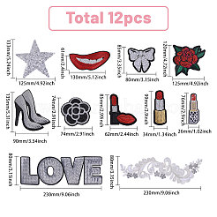 12 шт. 11 стиля цветочных компьютерных вышивок с термонаклейками/пришивными нашивками&nbsp;PATC-CA0001-34