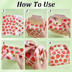 12 шт. 2-х цветные складные коробки для конфет с ручкой из бумаги с принтом клубники&nbsp;CON-WH0085-164