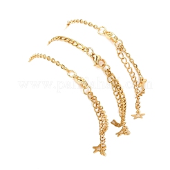 3 шт. 3 стиля браслетов-цепочек и звеньев из нержавеющей стали 304 Figaro и Cable для женщин BJEW-JB12431