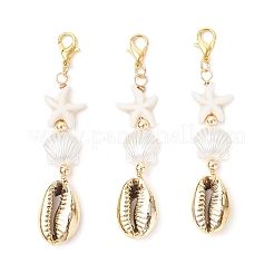Подвесные украшения из гальванизированной ракушки и искусственного жемчуга ABS&nbsp;HJEW-JM03282