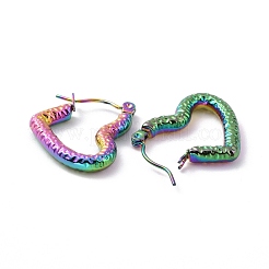 Ионное покрытие (IP) радужного цвета из нержавеющей стали 304 серьги-кольца в форме сердца для женщин&nbsp;EJEW-G293-25M