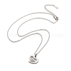 304 нержавеющая сталь кристалл горный хрусталь сердце кулон кабель цепь ожерелья для женщин&nbsp;LS-NJEW-Z056-01D-P