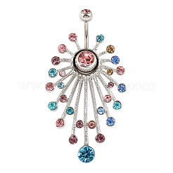 Кольца-колокольчики из сплава с цветочным принтом в виде изогнутой штанги и стразами&nbsp;FS-WG57B25-01