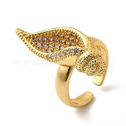 Латунные микропаве прозрачные кубические цирконии регулируемые открытые манжеты кольца для женщин&nbsp;RJEW-I111-02G-02