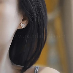 Серьги-гвоздики из сплава с прозрачным кубическим цирконием в форме сердца&nbsp;FS-WG9E6BA-01