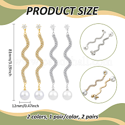 2 пара круглых висячих серег-гвоздиков из сплава двух цветов со стразами&nbsp;EJEW-HY0001-18