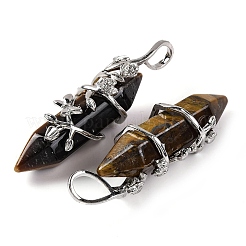 Двойные заостренные подвески с натуральным тигровым глазом&nbsp;G-C144-03P-04