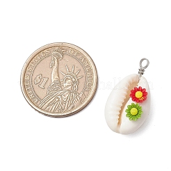 Подвески из натуральной ракушки каури и цветка из непрозрачной смолы&nbsp;PALLOY-JF03820